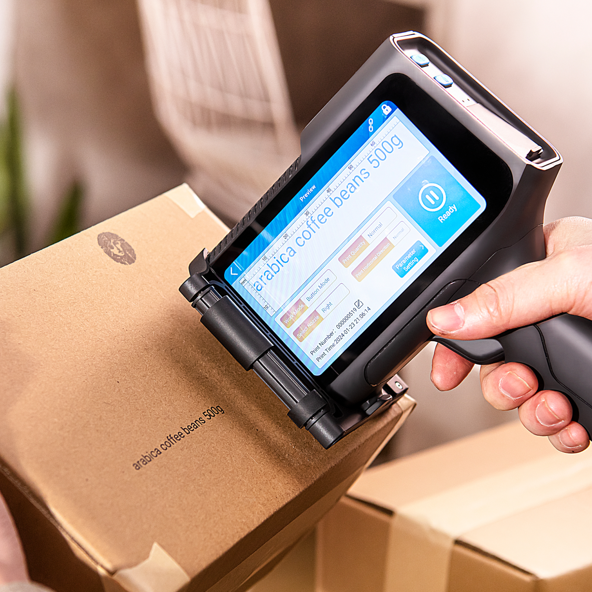 Barcode inkjet printer marking scanned data on a carton