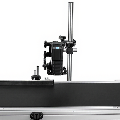 Conveyor-mounted portable inkjet printer positioned over a production line