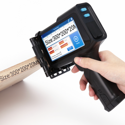 Portable inkjet printer marking a long code on a narrow wooden edge