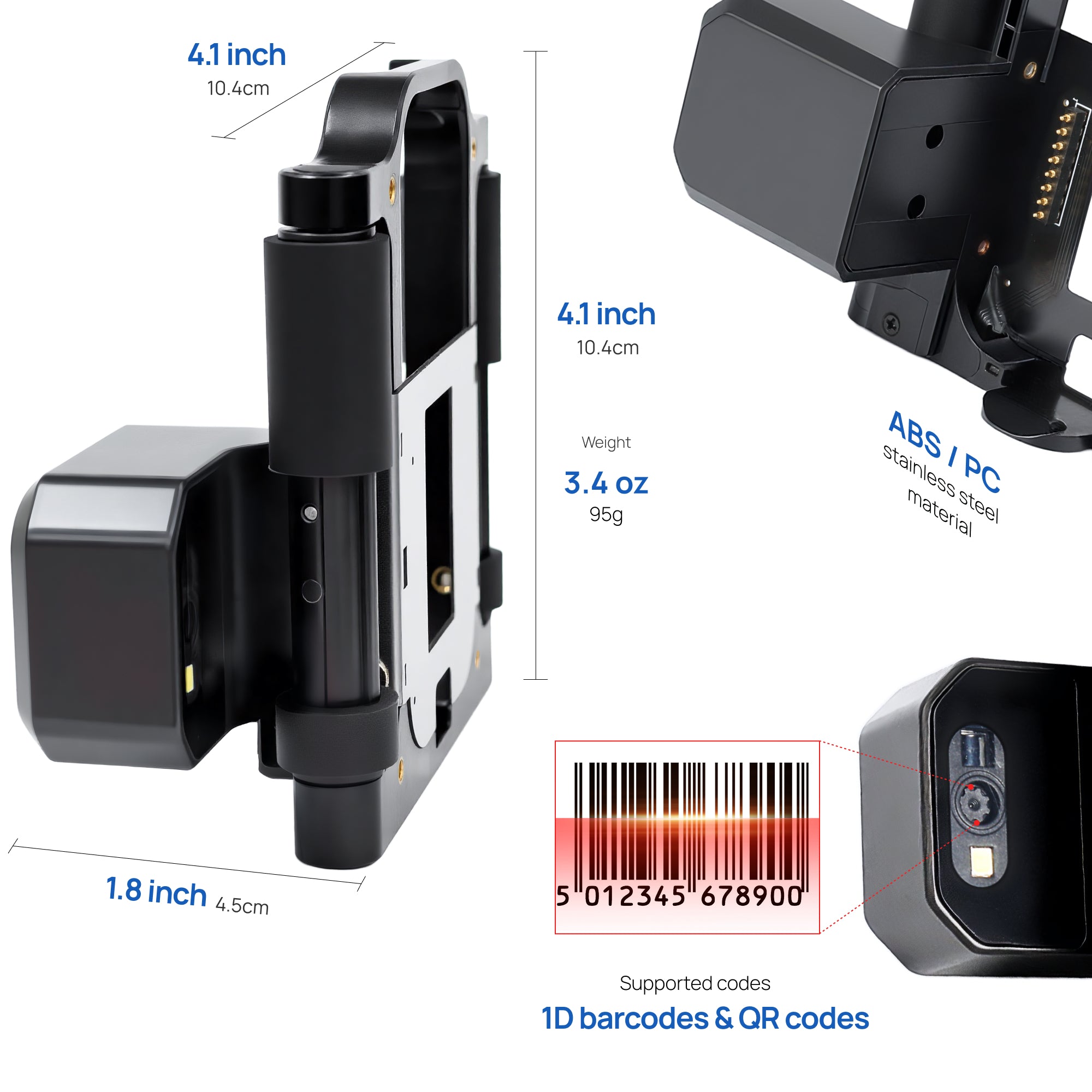 Printisian QR scanning module dimensions and supported code formats